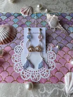 【ビーズとパールシェルのマーメイドイヤリング】マーメイド　人魚　パール　シェル