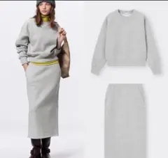 GU ヘビーウェイト 裏起毛 スウェット ナロースカート セットアップ グレー