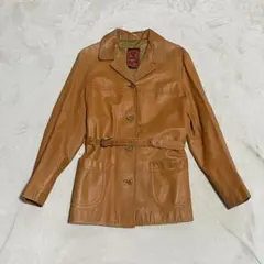 80s スウェーデン キャメル レザー ベルト付きジャケット 牛革 カーコート