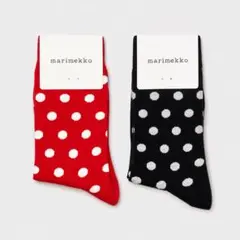 marimekko ドット柄ソックス 2足セット｜レッド ブラック｜北欧 水玉のサムネイル