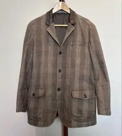90’ ヴィンテージジャケット　レザーカラー　チェック柄