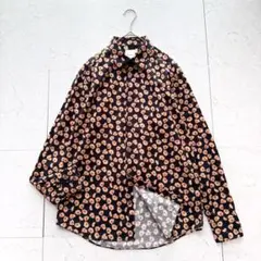 ポールスミス シャツ 花柄 フラワー L 長袖 総柄 ネイビー オレンジ