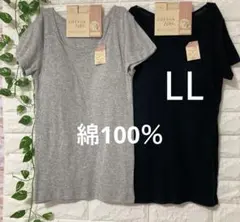 綿100％ カップ付き 半袖(フレンチ袖) 2枚 LL 大きいサイズ ブラック