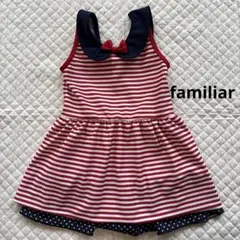 familiar 子ども 女の子 水着 ワンピース ボーダー ドット リボン 襟