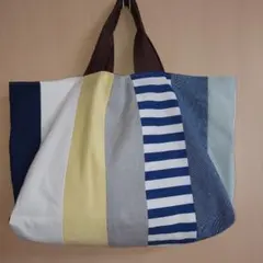 ハンドメイド　レッスンバッグ　トートバッグ　シマシマ柄　手提げ袋