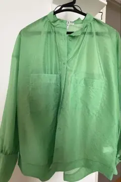 【美品】ドレスレイブ シアーバンドカラーシャツ 長袖 グリーン 38