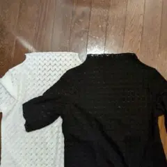 編み模様半袖ハイネックトップス（2枚セット）
