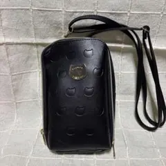 猫模様 ブラック スマホショルダーバッグ