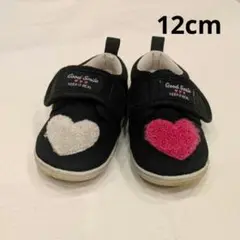 ベビー シューズ 靴 黒 ハート刺繍 かわいい 12cm 女の子