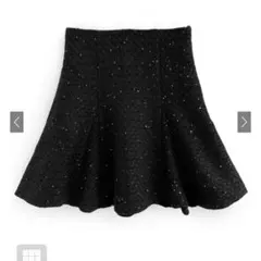 インパン裏地付きツイードミニフレアスカート[dk1314] ブラックLサイズ