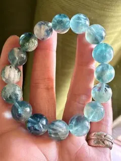 高品質✨透明感✨羽大量‼️エンジェルフェザーブルーフローライト大玉ブレスレット