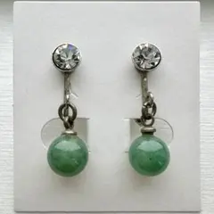 vintageイヤリング 天然石 グリーン ストーン アンティーク 揺れる