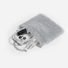 【最安値】ビーズ ワイヤーバッグショルダーバッグ新品未使用シルバーキラキラ