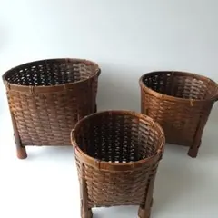 竹製バスケット3個セット　カゴ　園芸　プランター　小物入れ　観葉植物