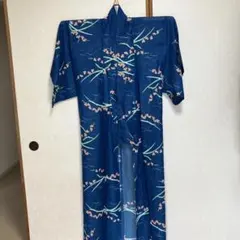 着物 紺　牡丹　花柄　街着　薄物　夏物　夏着物　盛夏