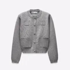 ZARA プレーンニットジャケットパデッドショルダー 美品