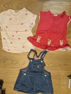 ミキハウス　デニムオーバーオールとTシャツセット