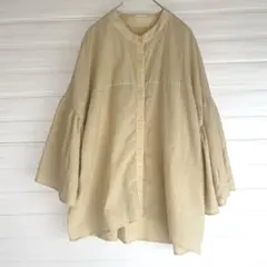 LOWRYS FARM 麻混 バンドカラー ブラウス ベージュ ゆったり フリー
