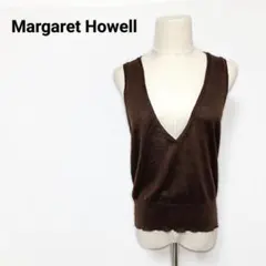 ​【美品】マーガレットハウエル シルク麻混 深Vネック ニットベスト ブラウンのサムネイル