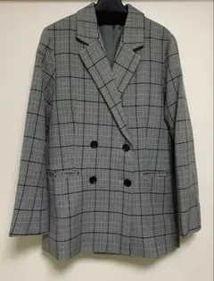 GU チェック柄テーラードジャケット グレー M