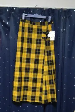 【未使用】LOWRYSFARMチェック巻きスカート（イエロー）