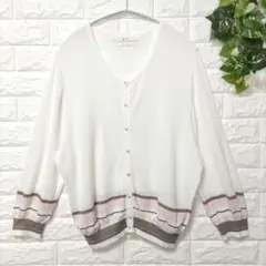 ef-deエフデ【LL】配色ニットカーディガン　通勤通学　キレかわ　パール　春夏