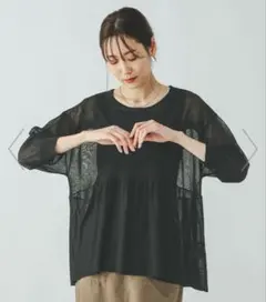 GLOBAL WORK シアーペプラムプルオーバー6分袖　Mサイズ　ブラック　黒のサムネイル