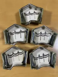 扇形 小皿 和食器 陶器 昭和レトロ 瑞光窯 佐々木八十二 5個セット 扇形 小皿 和食器 陶器 昭和レトロ 瑞光窯 佐々木八十二 5個セット