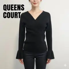 QUEENS COURT ブラック ラップニット　黒　長袖　M