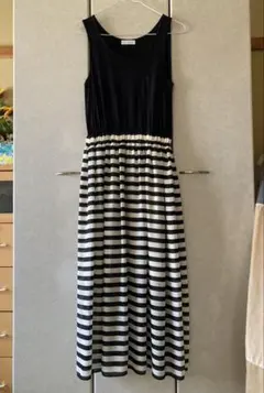 異素材ドッキング シアー ボーダー ロングワンピース