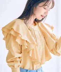美品☆vis☆ラッフルフリル長袖ブラウス☆くすみイエロー
