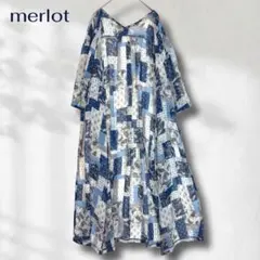 メルロー/パッチワーク柄 シアー ロングガウン 羽織り L相当 ウエストリボンのサムネイル