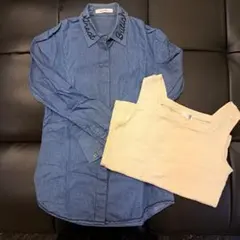 MOUSSY 刺繍付きデニムブルーシャツ