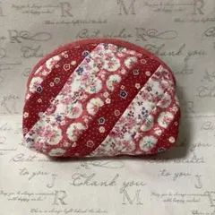 ハンドメイド　パッチワークポーチ　赤系花柄