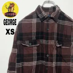 usa古着 GEORGE ネルシャツ　XS ブラック　えんじ　チェック