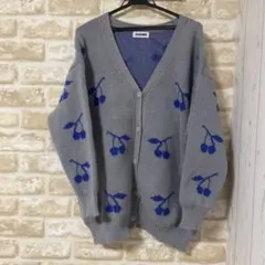 GANGWEI チェリー柄 カーディガン グレー