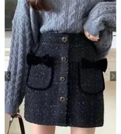 インパン裏地付きツイードリボン台形ミニスカート[ac1977] GRL ツイード