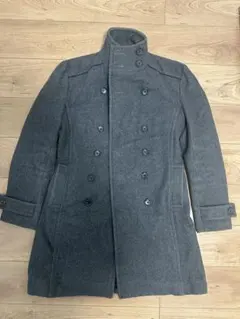 グレー ダブルブレスト ウールコート