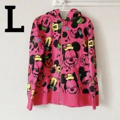 ディズニーリゾート　パーカー　ミニー　総柄　マルチカラー　大きいサイズ　L