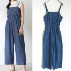 【コルザ】デニムサロペットパンツ オールインワン ウエストゴム入り 綿100%