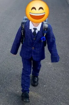 子供用ネイビーチェック3点セットスーツ 卒園式　入学式