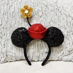 ディズニー カチューシャ ミニー　レトロ　スパンコール　花