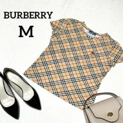 バーバリー ノバチェック柄 Tシャツ M ベージュ 総柄 刺繍ロゴ ピチT
