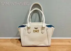 【美品】 Samantha Vega ビジューリボン付き トートバッグ ホワイト