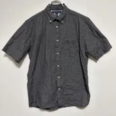 トミーヒルフィガー ボタンダウン半袖チェックシャツ Sサイズ ネイビー系