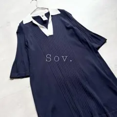 Sov. ソブ　ダル糸襟付きニット　ネイビー　Sのサムネイル