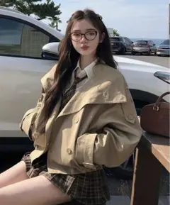 ✨新品✨ ショート トレンチコート ビッグカラー ベージュ M