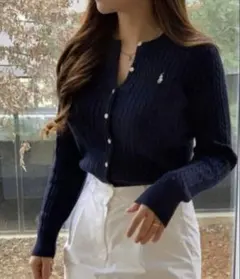 美品　ポロ ラルフローレン ケーブルニットカーディガン XS 春カラー　ブラック