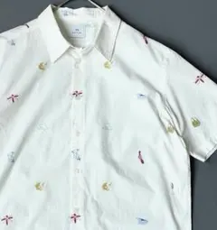 【現行/美品】PS Paul Smith 半袖シャツ 総柄 刺繍 ホワイト Lのサムネイル