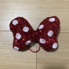 ディズニー ミニー ヘアゴム リボン スパンコール 赤